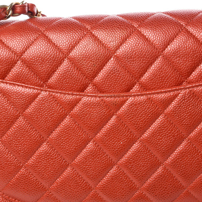 Chanel Pearly Caviar Quilted Jumbo Double Flap Orange 14 of 14