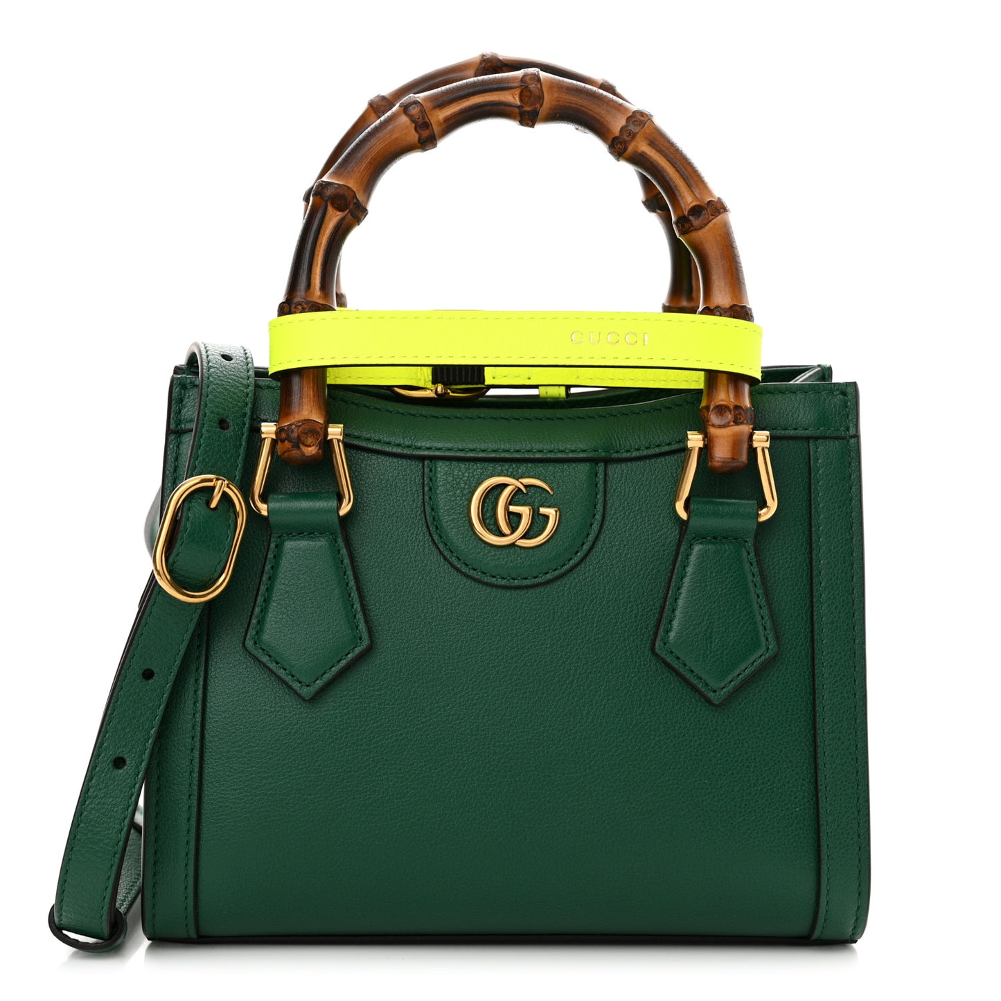 Wonka Grain Calfskin Mini Diana Tote Bag Green Yellow Fluo