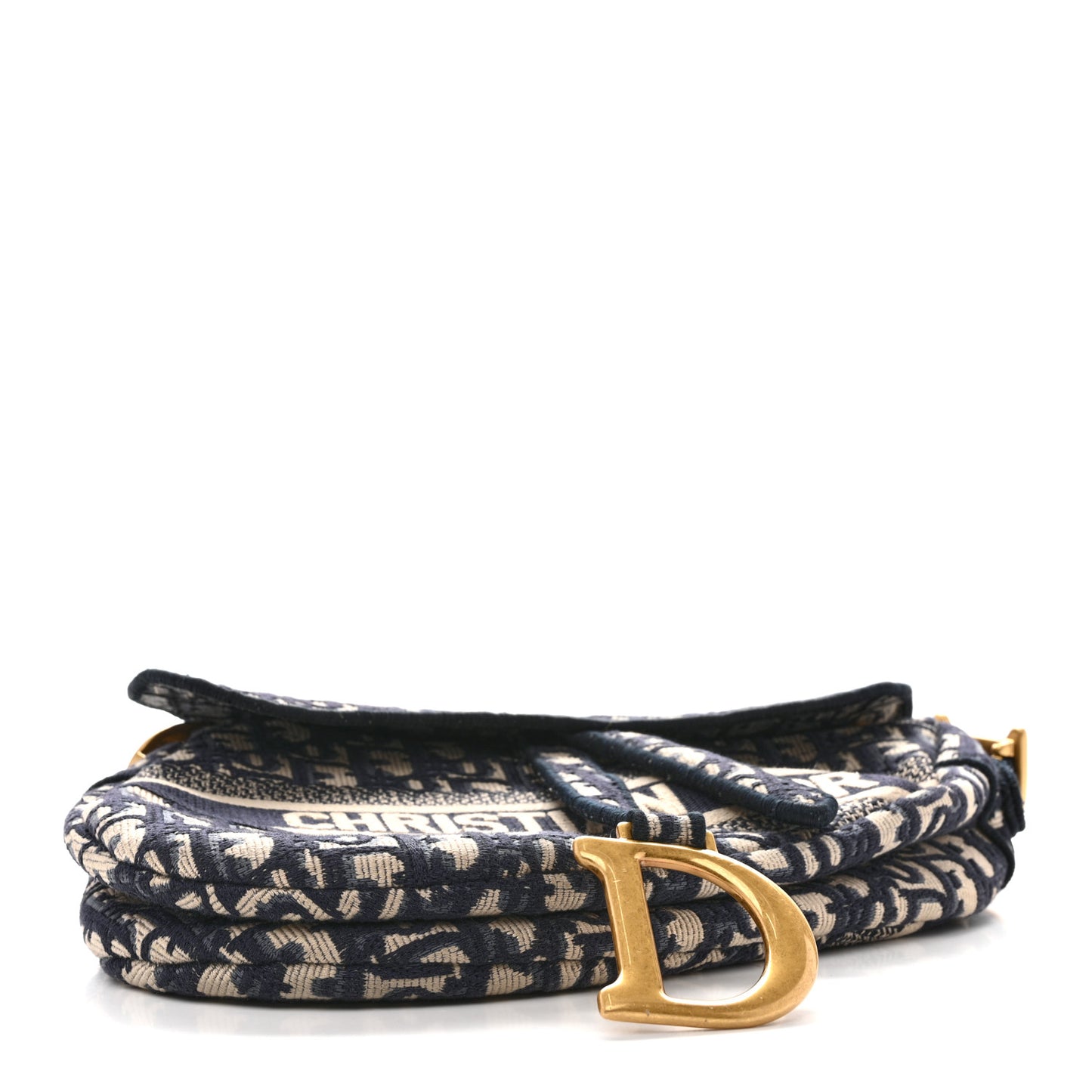 Oblique Embroidered Saddle Bag Blue