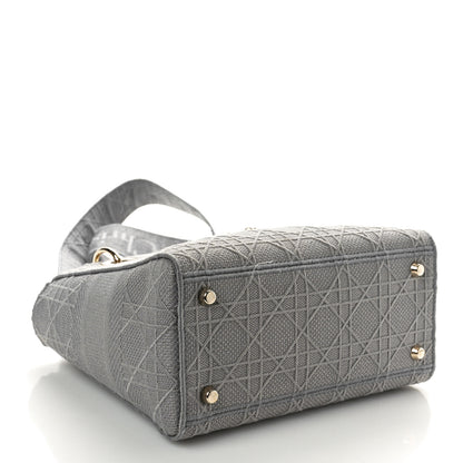 Christian Dior Canvas Embroidered Cannage Medium Lady D-Lite Gray 4 of 13