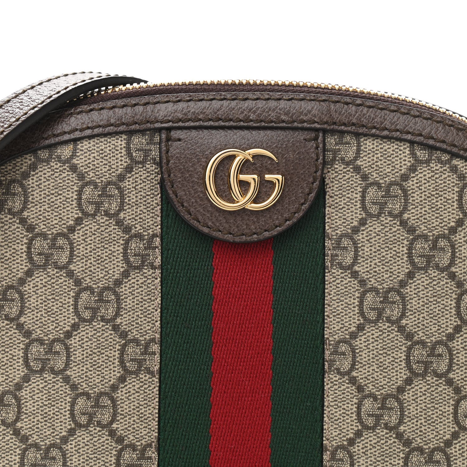 Gucci GG Supreme Monogram Textured Dollar Calfskin Web Small Ophidia Dome Shoulder Bag Beige Ebony New Acero 8 of 11