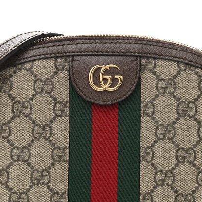 Gucci GG Supreme Monogram Textured Dollar Calfskin Web Small Ophidia Dome Shoulder Bag Beige Ebony New Acero 8 of 11