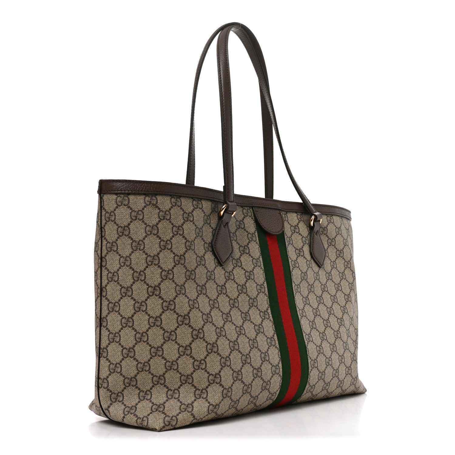 Gucci Supreme Monogram Textured Calfskin Web Medium Ophidia Shopping Tote Beige Ebony New Acero 3 of 10