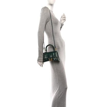 Balenciaga Shiny Calfskin Crocodile Embossed Hourglass Top Handle Bag XS Forest Green 2 of 11