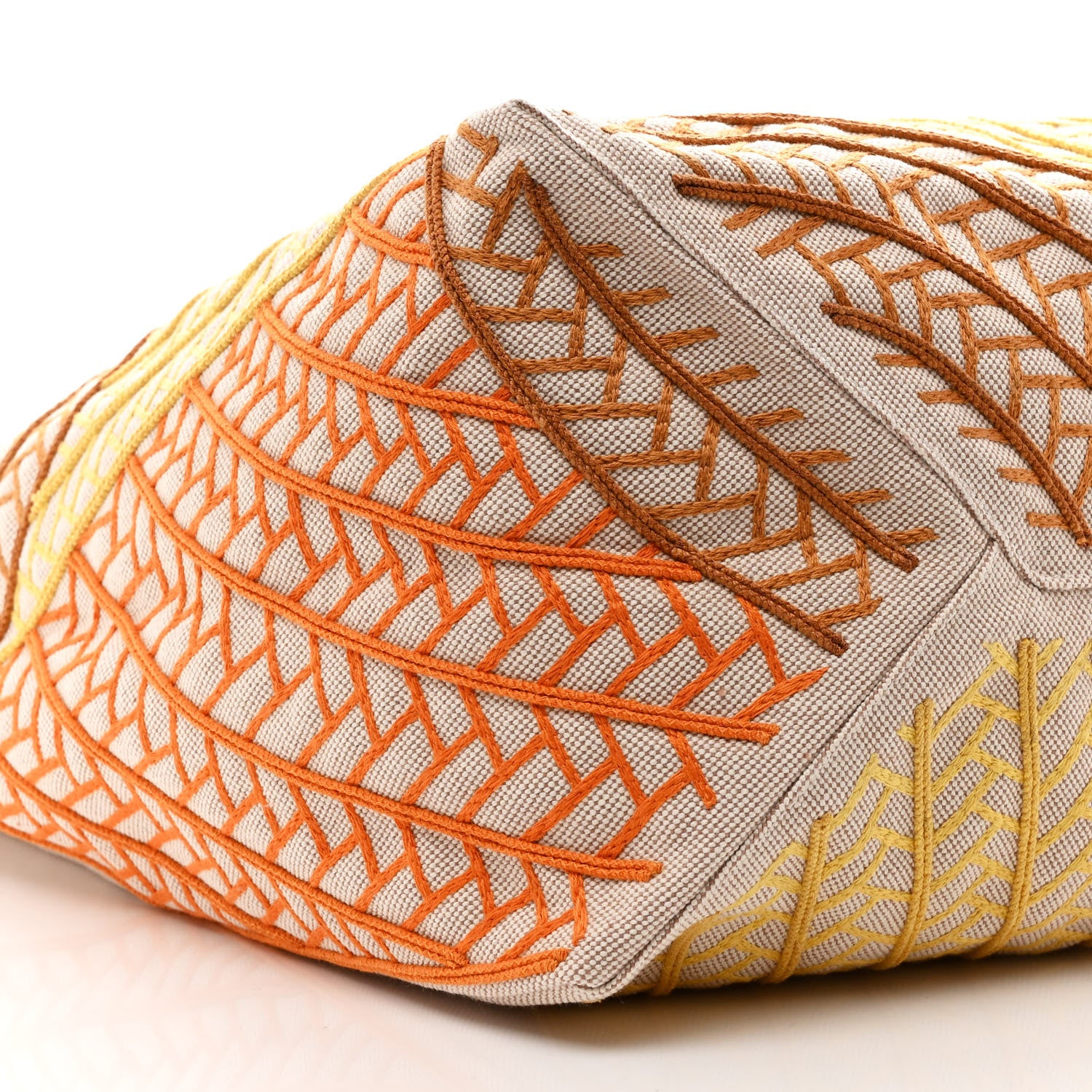 Hermes H Canvas Embroidered Poisson Natte Beach Bag Camel Jaune 9 of 10