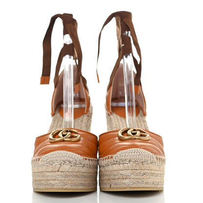 Gucci Nappa Matelasse GG Marmont Ankle Wrap Platform 35/120mm Espadrille Wedges 37.5 Cognac 2 of 4