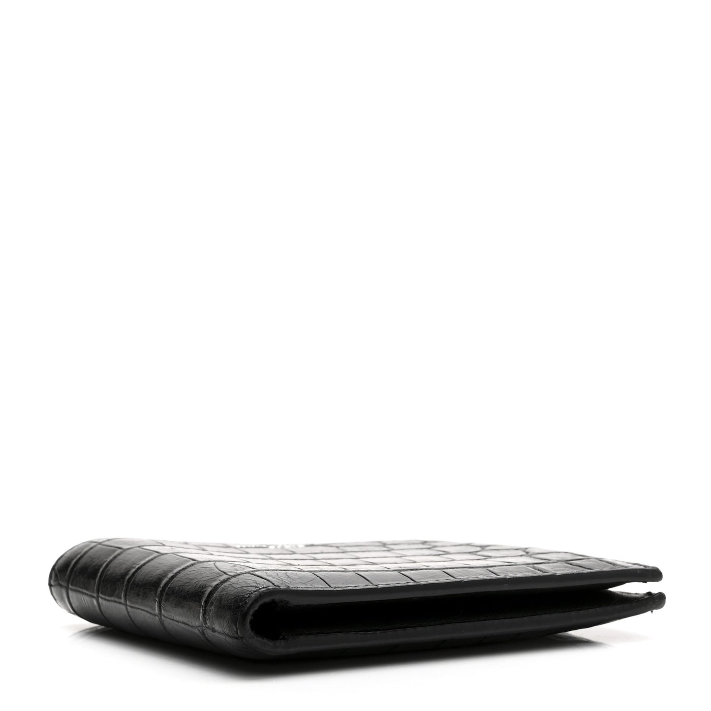 Calfskin Crocodile Embossed Paris East West Wallet Black