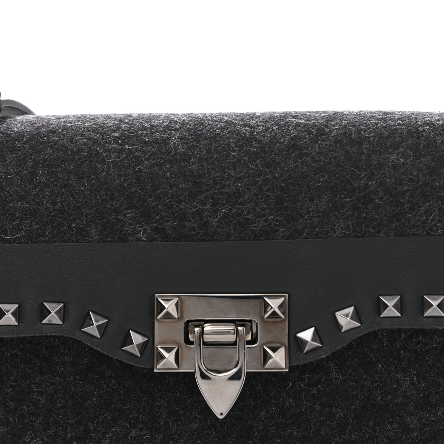 Wool Calfskin Medium Rockstud Flip Lock Crossbody Bag Black