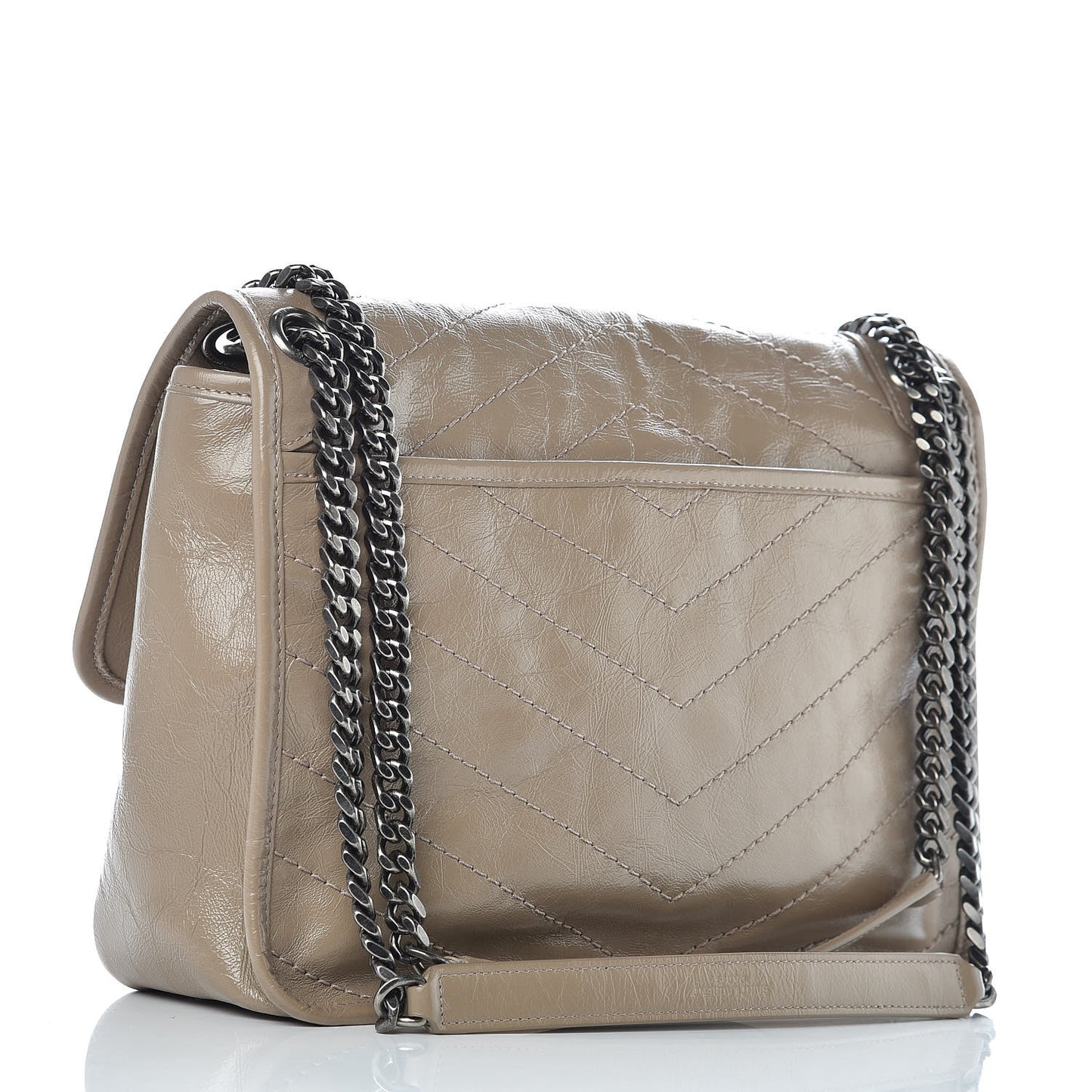 Crinkled Calfskin Matelasse Monogram Medium Niki Chain Satchel Light Taupe