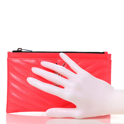 Saint Laurent Patent Grain De Poudre Matelasse Chevron Monogram Bill Pouch Neon Pink 2 of 6