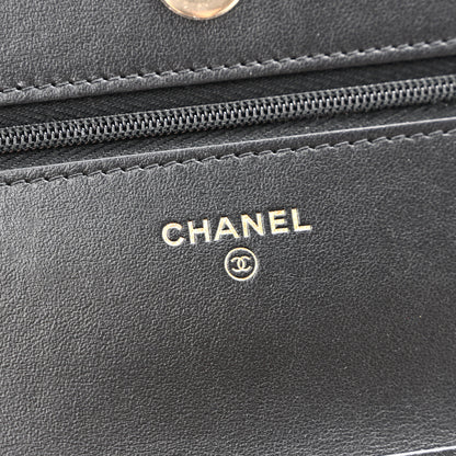 Chanel Tweed Quilted Wallet On Chain WOC Black Ecru White 6 of 14