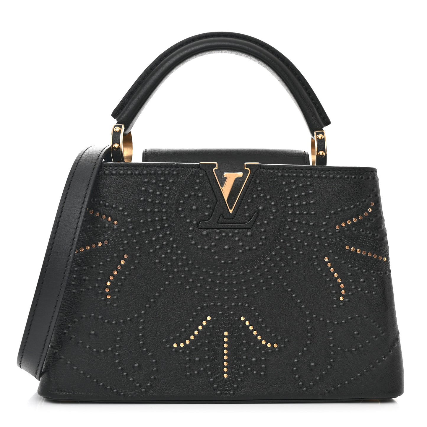Calfskin Studded Flower Capucines BB  Black