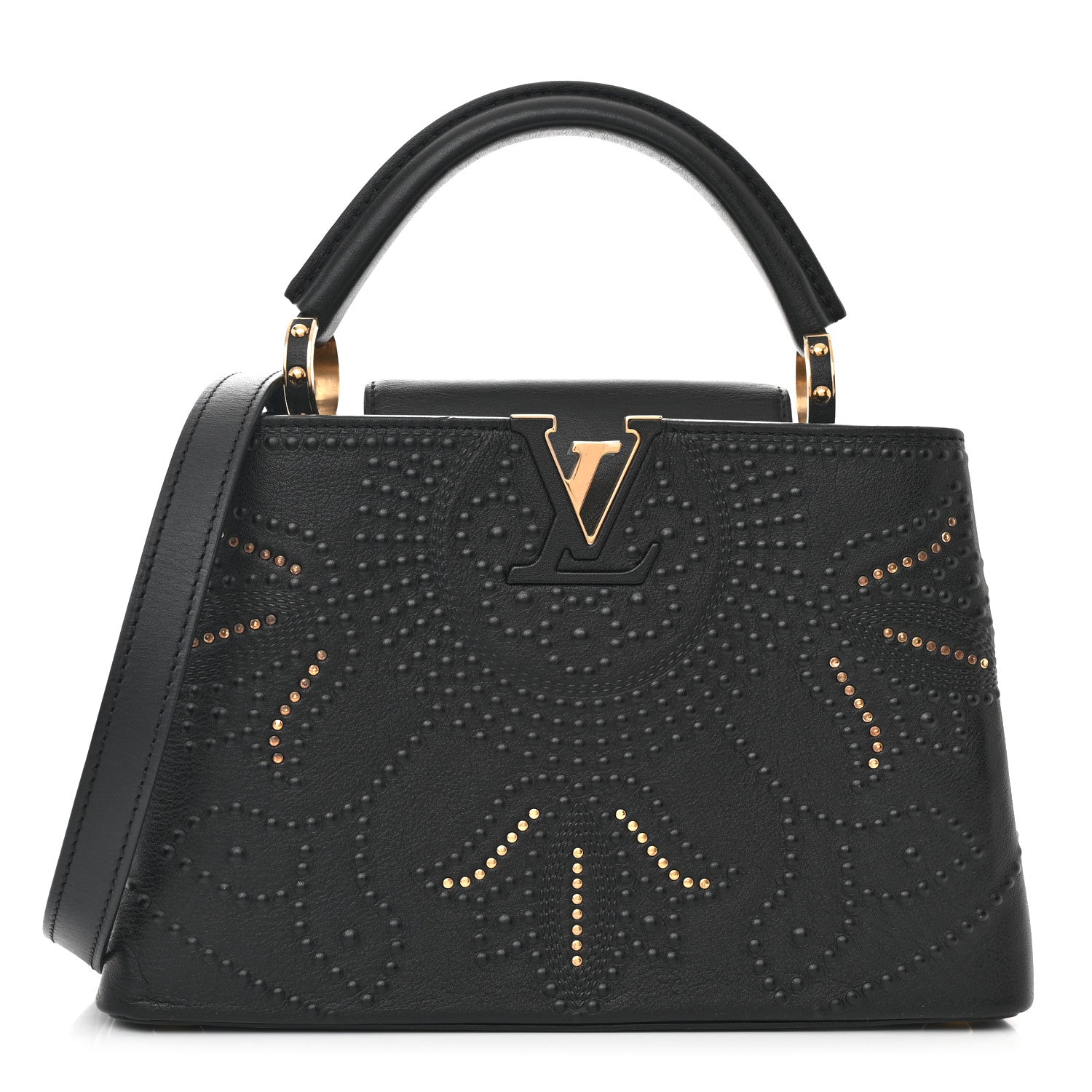 Louis Vuitton Calfskin Studded Flower Capucines BB  Black 1 of 10