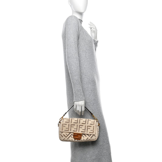 Canvas Cuoio Agata FF Ajour Embroidered Baguette Grezzo Cuoio