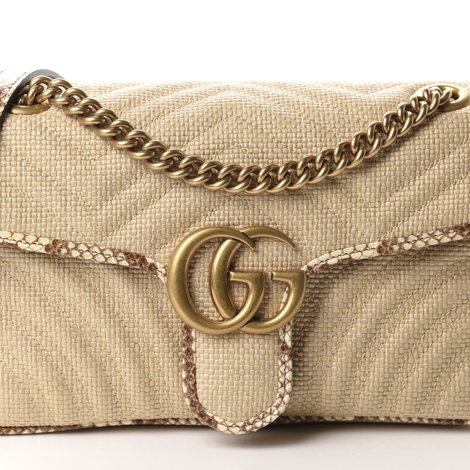 Gucci Raffia Elaphe Matelasse Small GG Marmont Shoulder Bag Natural Cream Brown 10 of 10