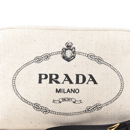 Prada Canvas Saffiano Necessaire Wristlet Pouch Naturale Black 10 of 10