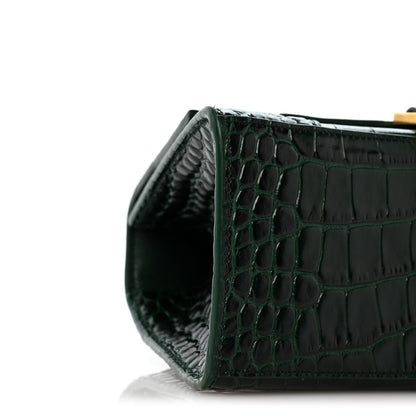 Balenciaga Shiny Calfskin Crocodile Embossed Small Hourglass Top Handle Bag Forest Green 9 of 13