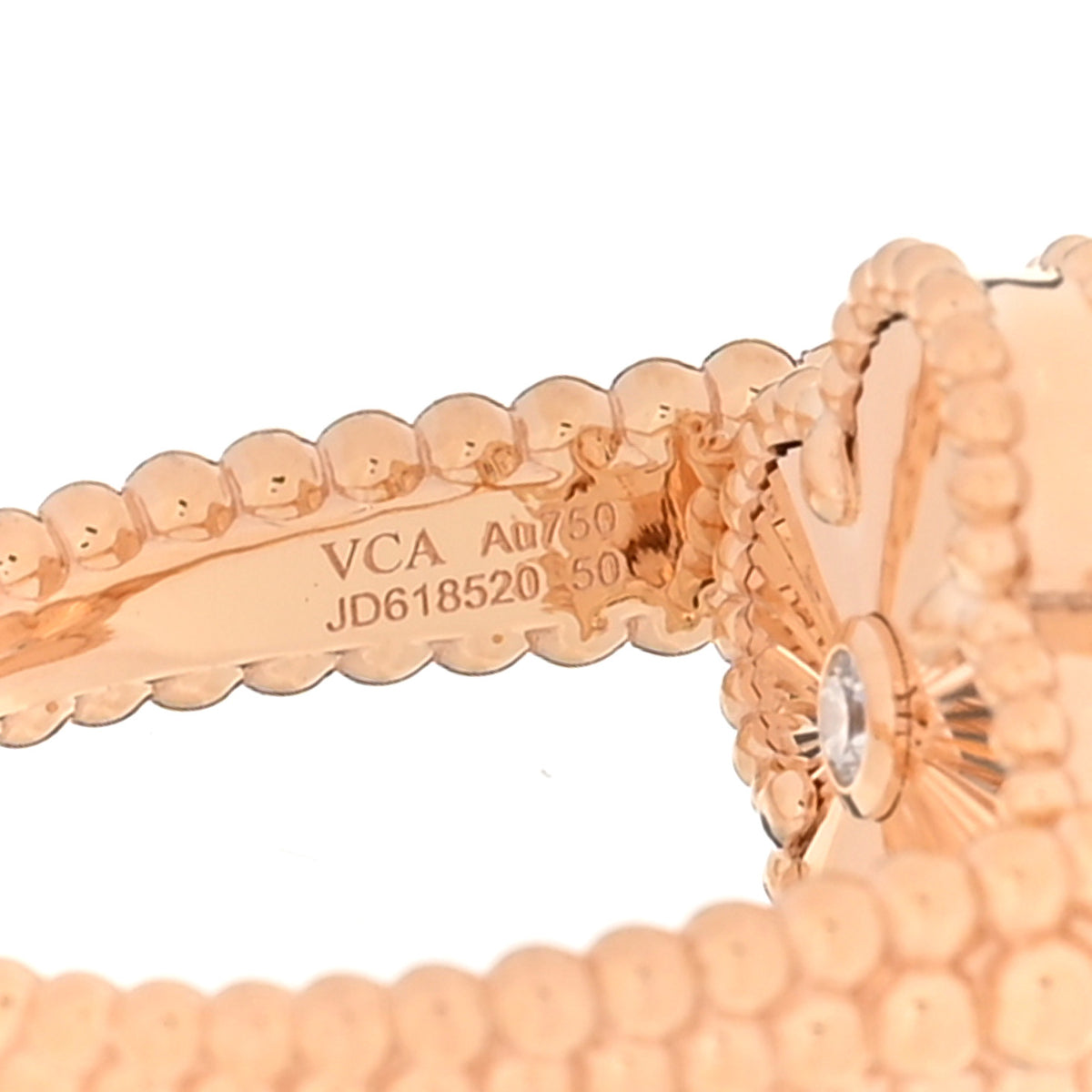 Van Cleef & Arpels 18K Rose Gold Diamond Carnelian Reversible Guilloche Vintage Alhambra Ring 50 5.5 5 of 6