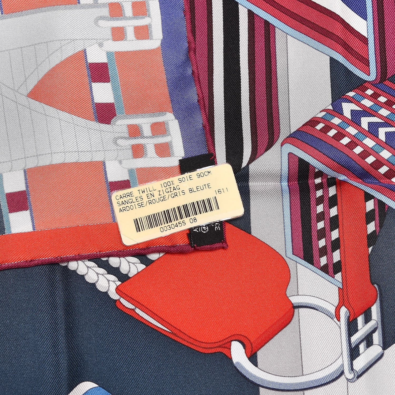 Hermes Silk Sangles En Zigzag Scarf 90 Ardoise Rouge Gris Bleuete 4 of 5