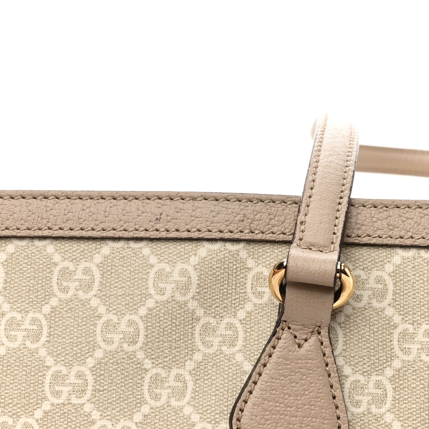 GG Supreme Monogram Textured Dollar Calfskin Web Medium Ophidia Shopping Tote Beige Mystic White Oatmeal