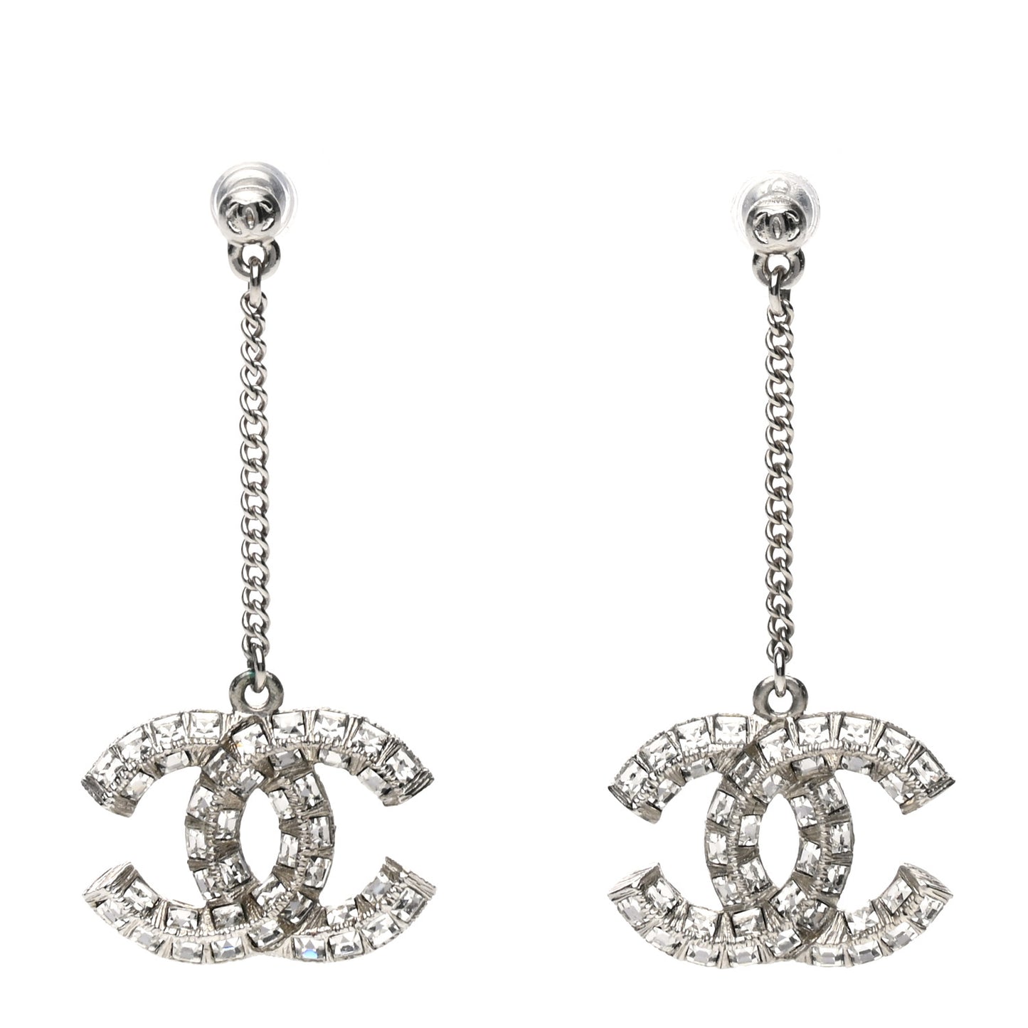 Baguette Crystal CC Drop Earrings Silver
