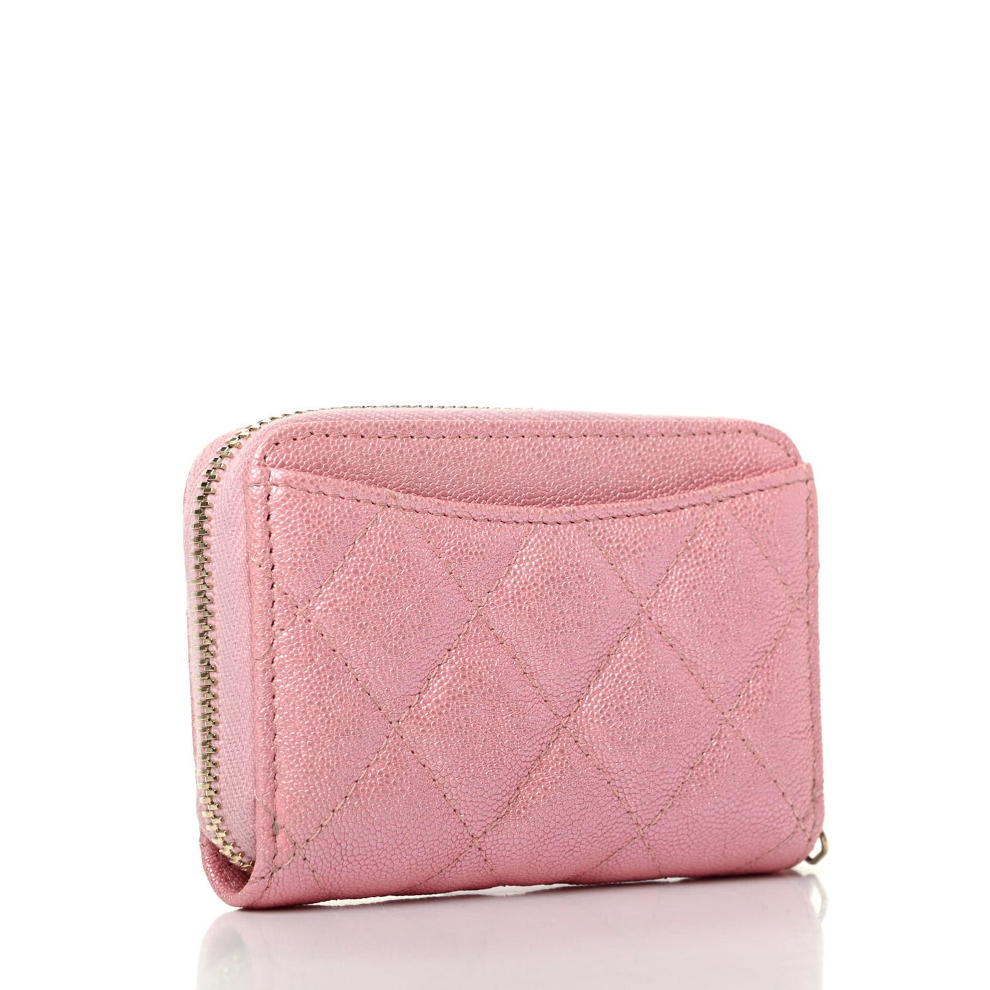 Iridescent Caviar Quilted Zip Coin Purse Pink