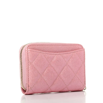 Chanel Iridescent Caviar Quilted Zip Coin Purse Pink 3 of 9