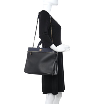 Chanel Lambskin Caviar Lovely Chains Shopping Tote Black Navy 2 of 13
