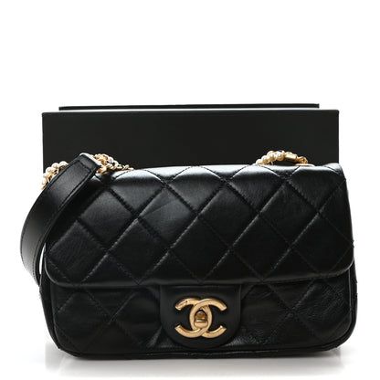 Chanel Calfskin Quilted Mini Rectangular Crystal Pearls Chain Flap Black 11 of 11