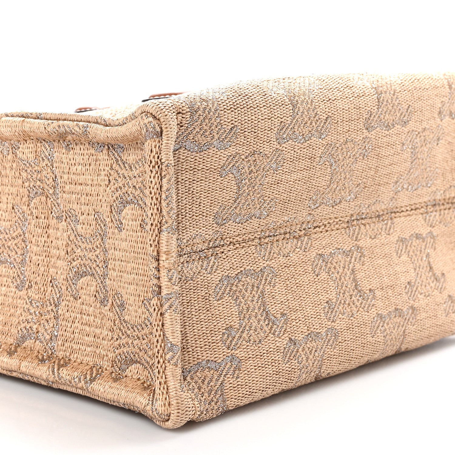 Celine Raffia Effect Calfskin Triomphe Jacquard Small Cabas Thais Natural Silver 8 of 9