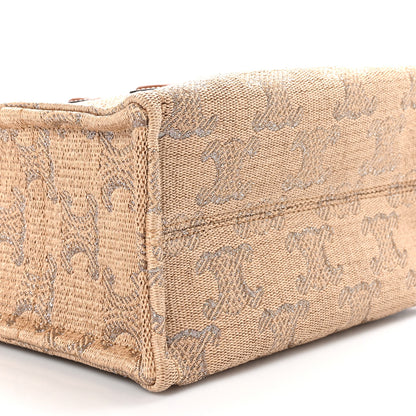 Celine Raffia Effect Calfskin Triomphe Jacquard Small Cabas Thais Natural Silver 8 of 9