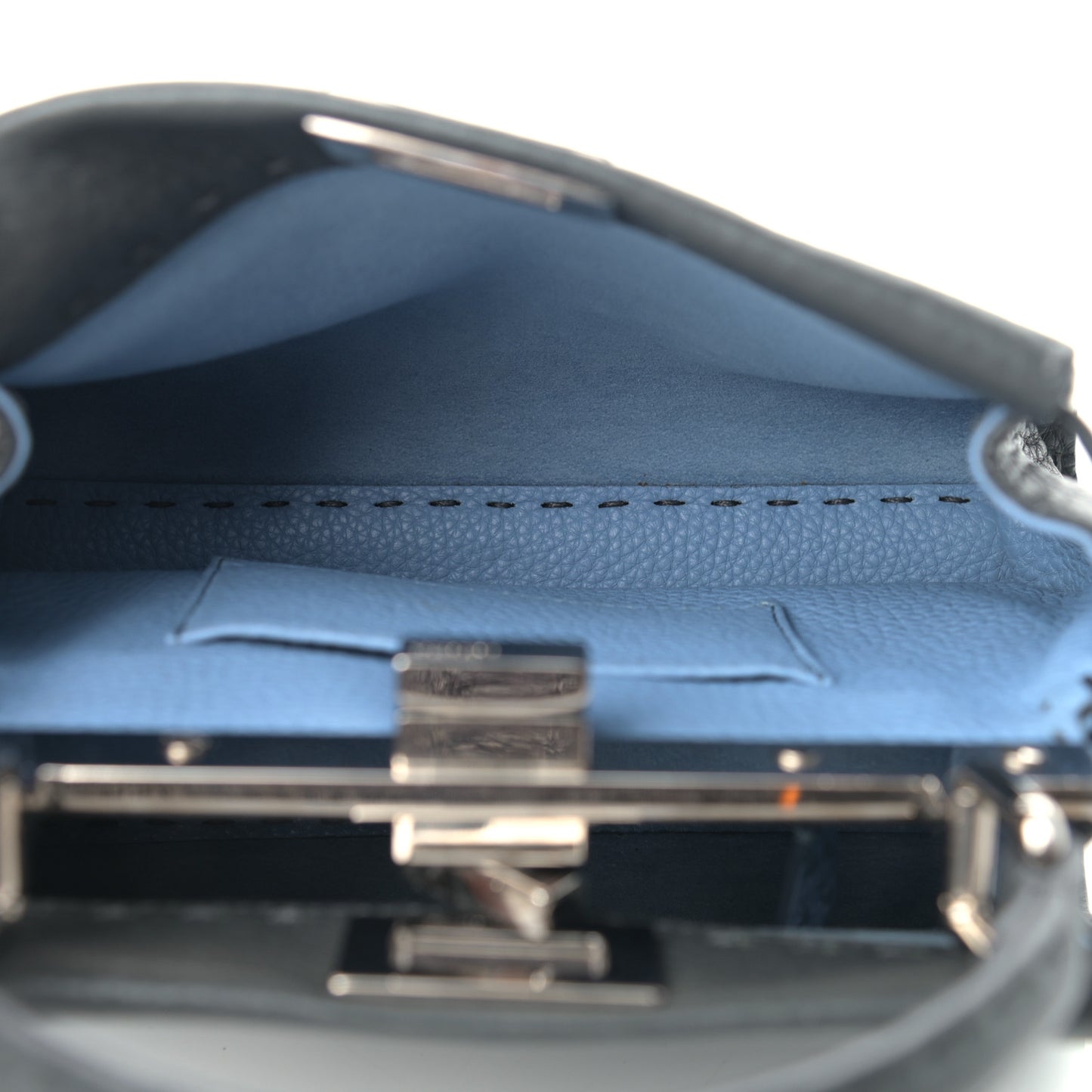 Cuoio Romano Alcantara Selleria Mini Peekaboo Iconic Satchel Asphalt Sky Blue