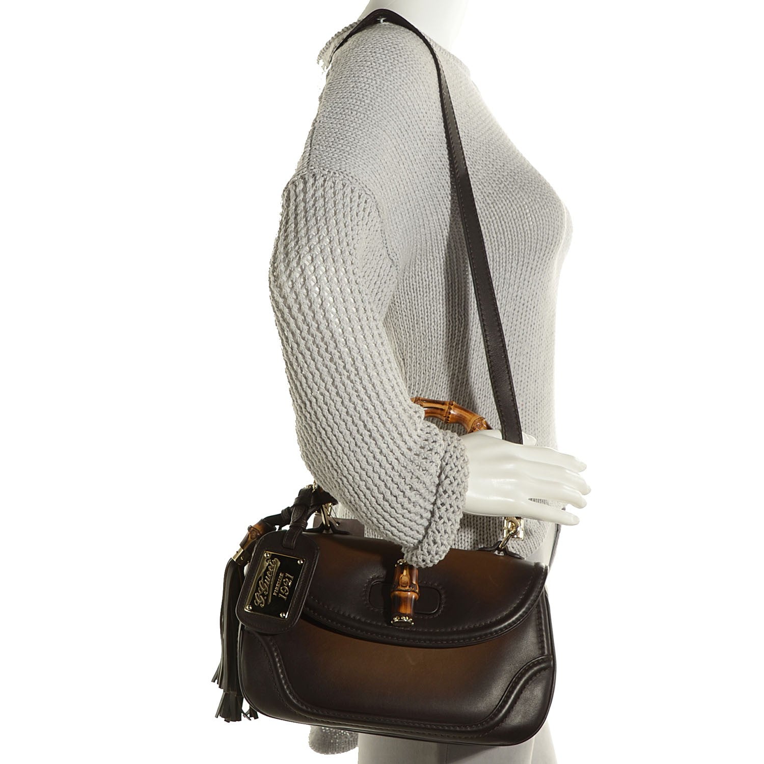 Gucci Saddle Soft Calfskin Sfumato Small New Bamboo Top Handle Bag Winter Leaf 4 of 29