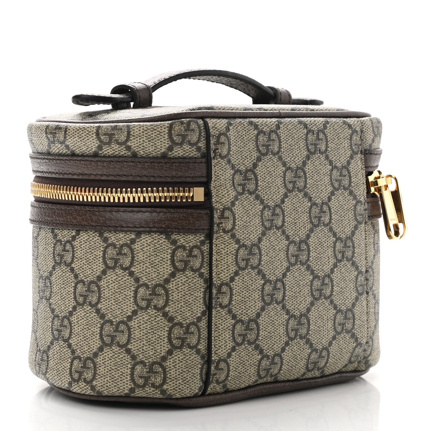 GG Supreme Monogram Textured Calfskin Web Ophidia Vanity Cosmetic Case Beige Ebony New Acero