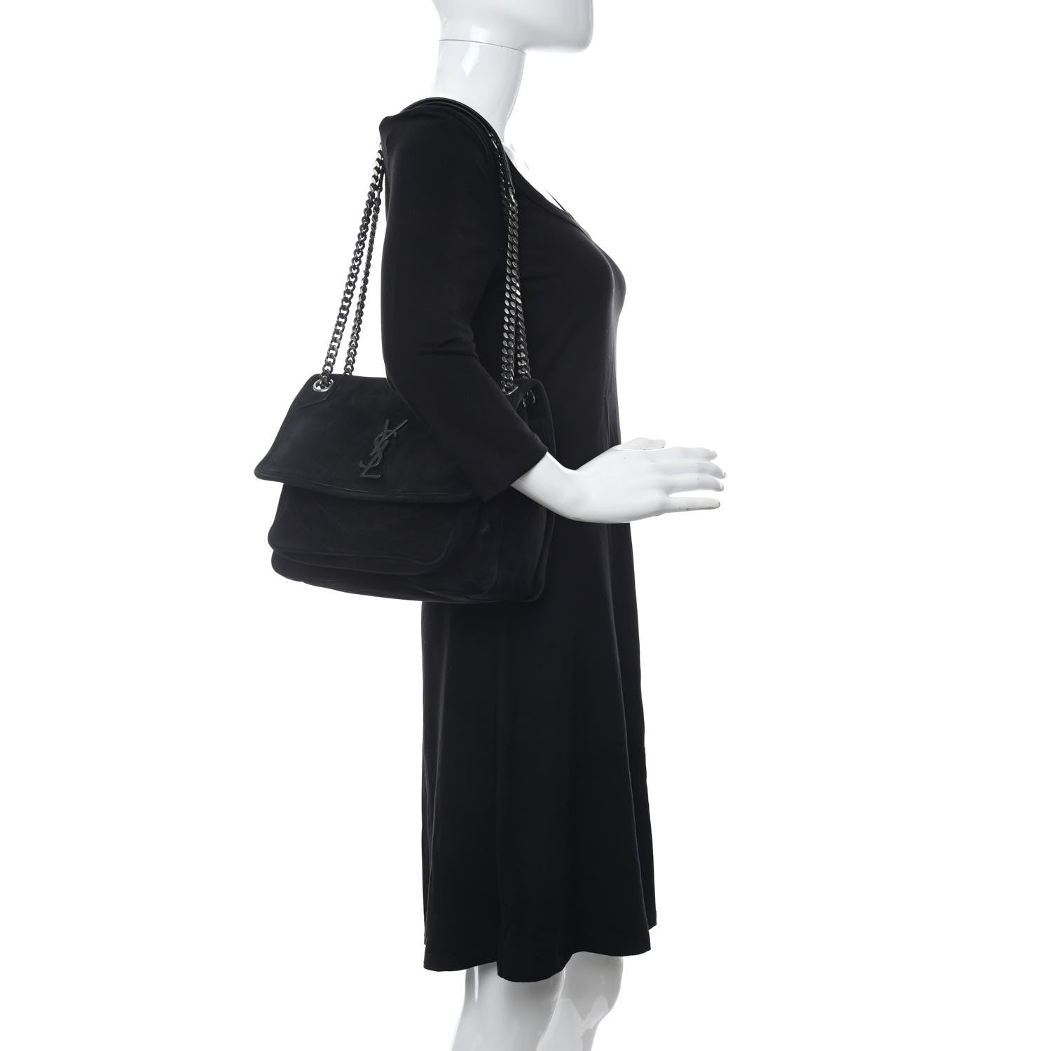 Saint Laurent Suede Monogram Medium Niki Chain Satchel Black 2 of 13