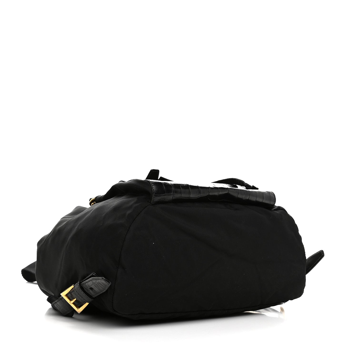 Tessuto Nylon Crocodile Embossed Calfskin Cinch Backpack Black