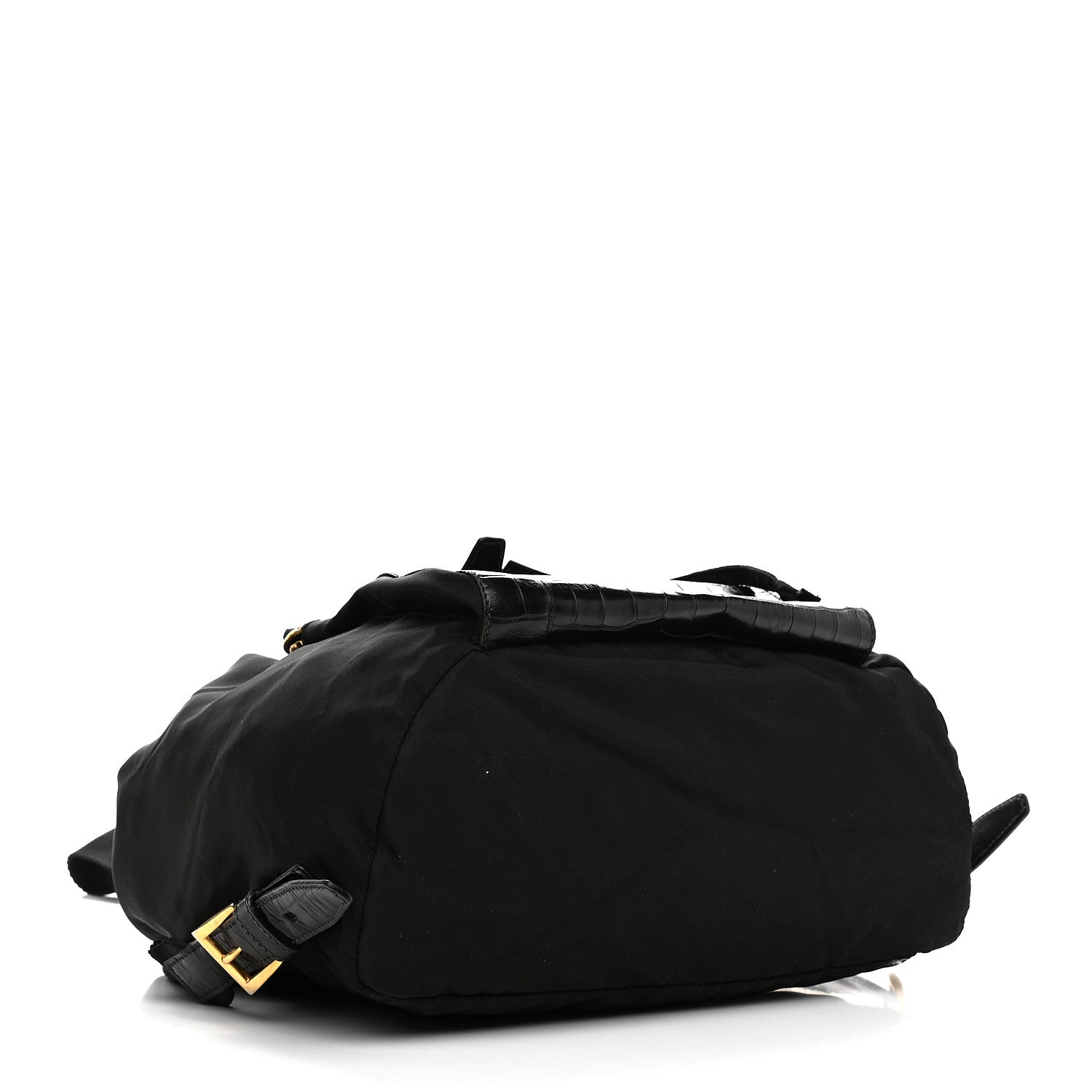 Prada Tessuto Nylon Crocodile Embossed Calfskin Cinch Backpack Black 4 of 12