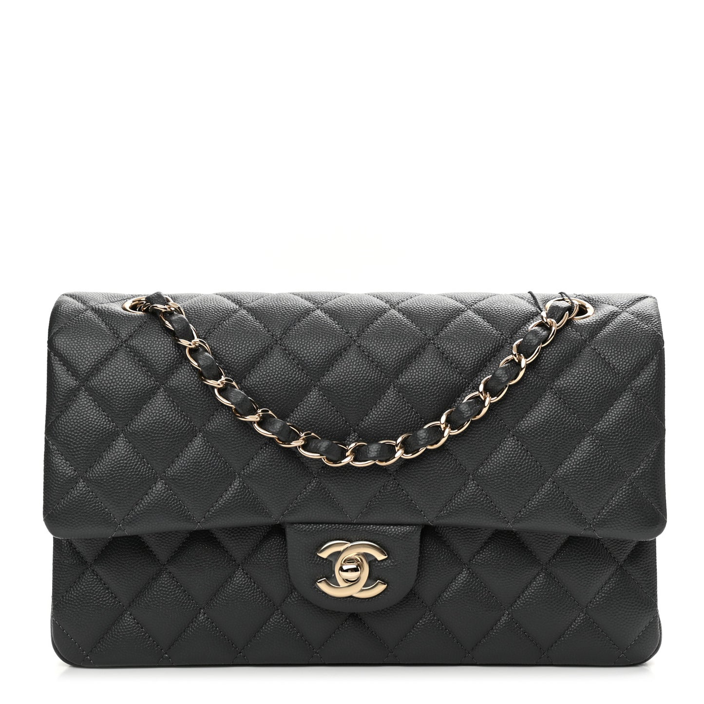 Caviar Quilted Medium Double Flap Dark Grey