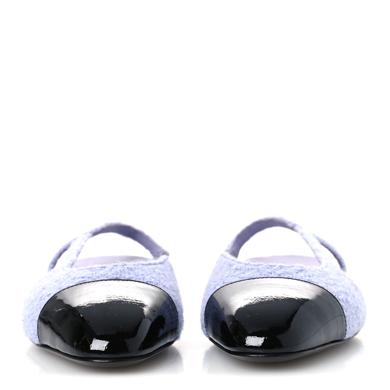 Chanel Iridescent Wool Tweed Patent Cap Toe CC Slingback Flats 40 Light Purple Silver Black 3 of 10