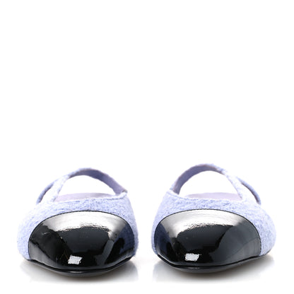 Chanel Iridescent Wool Tweed Patent Cap Toe CC Slingback Flats 40 Light Purple Silver Black 3 of 10