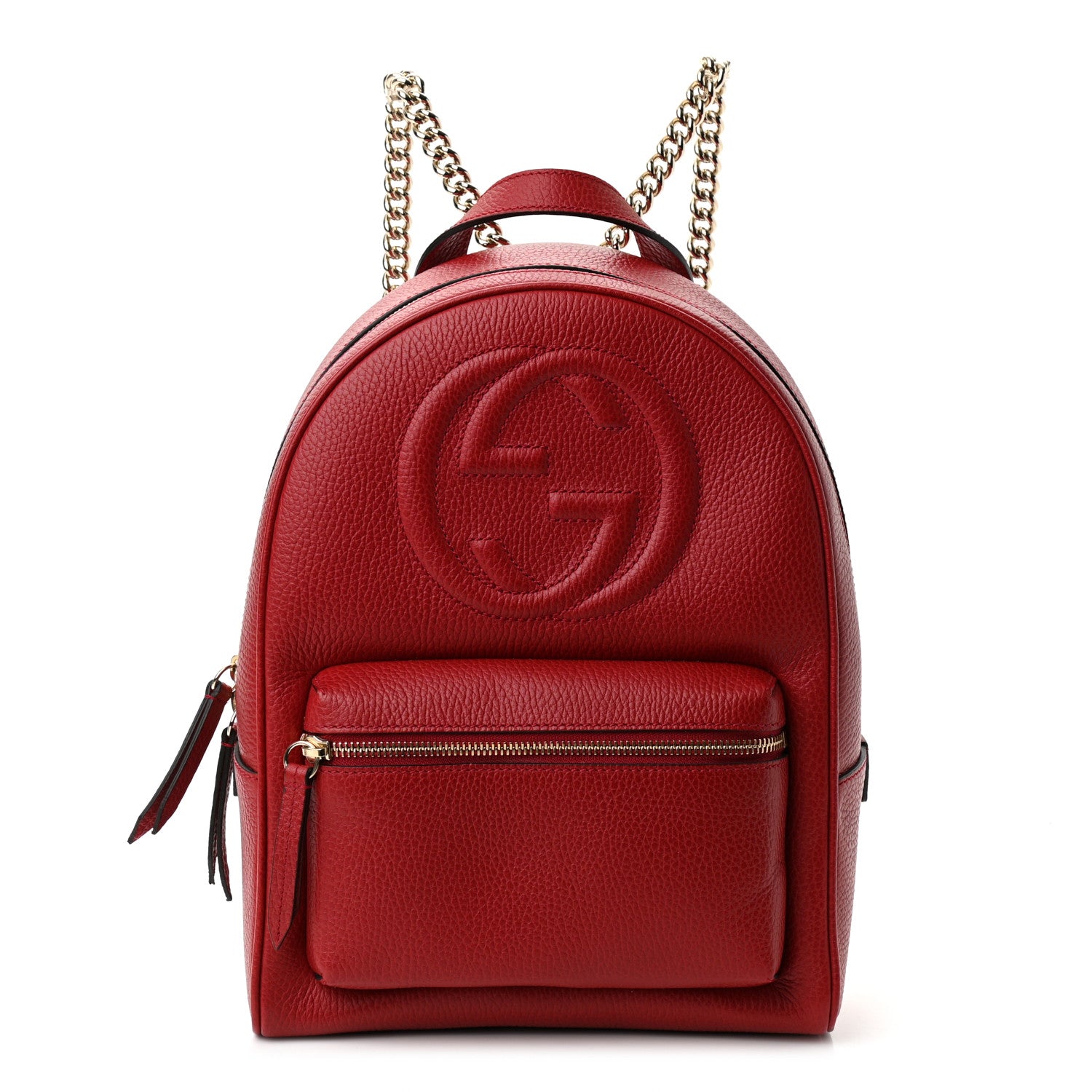 Gucci Pebbled Calfskin Soho Chain Backpack Hibiscus Red 1 of 10