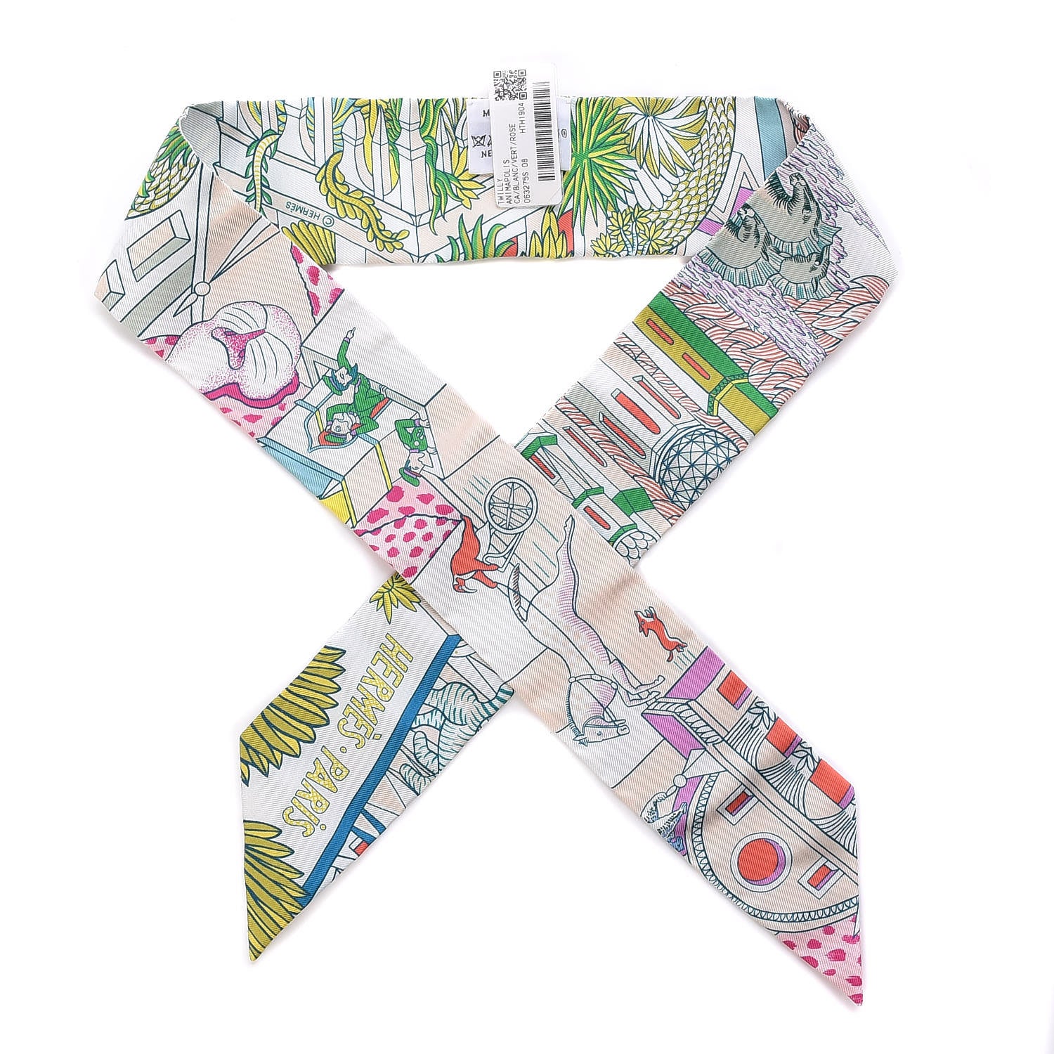 Hermes Silk Animapolis Twilly White Vert Rose 1 of 4