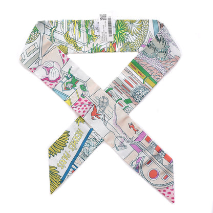 Hermes Silk Animapolis Twilly White Vert Rose 1 of 4
