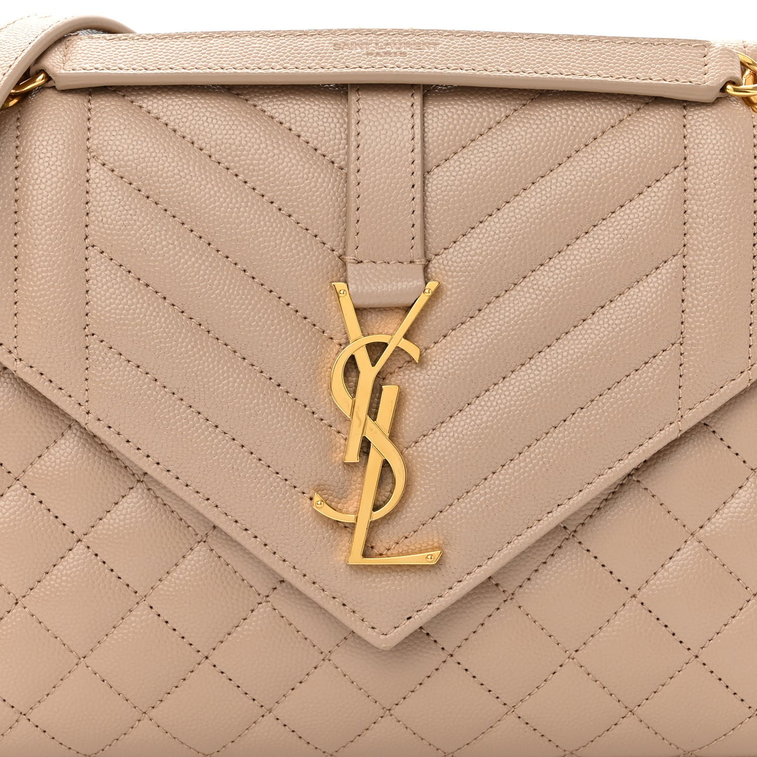 Saint Laurent Grain De Poudre Textured Mixed Matelasse Medium Triquilt Monogram Satchel Dark Beige 7 of 9