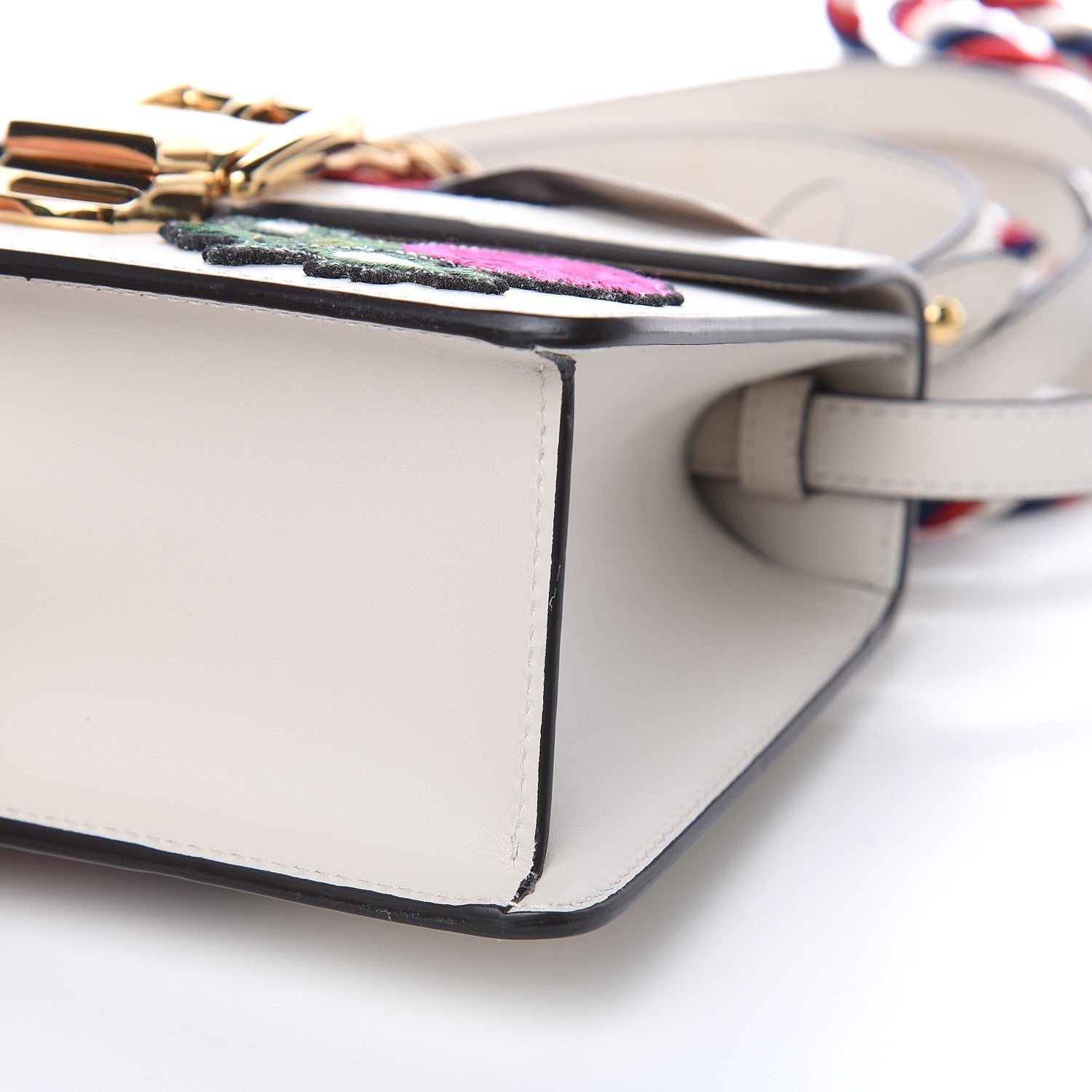 Gucci Calfskin Embroidered Mini Sylvie Top Handle Bag White 9 of 10
