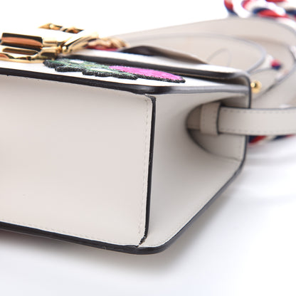 Gucci Calfskin Embroidered Mini Sylvie Top Handle Bag White 9 of 10