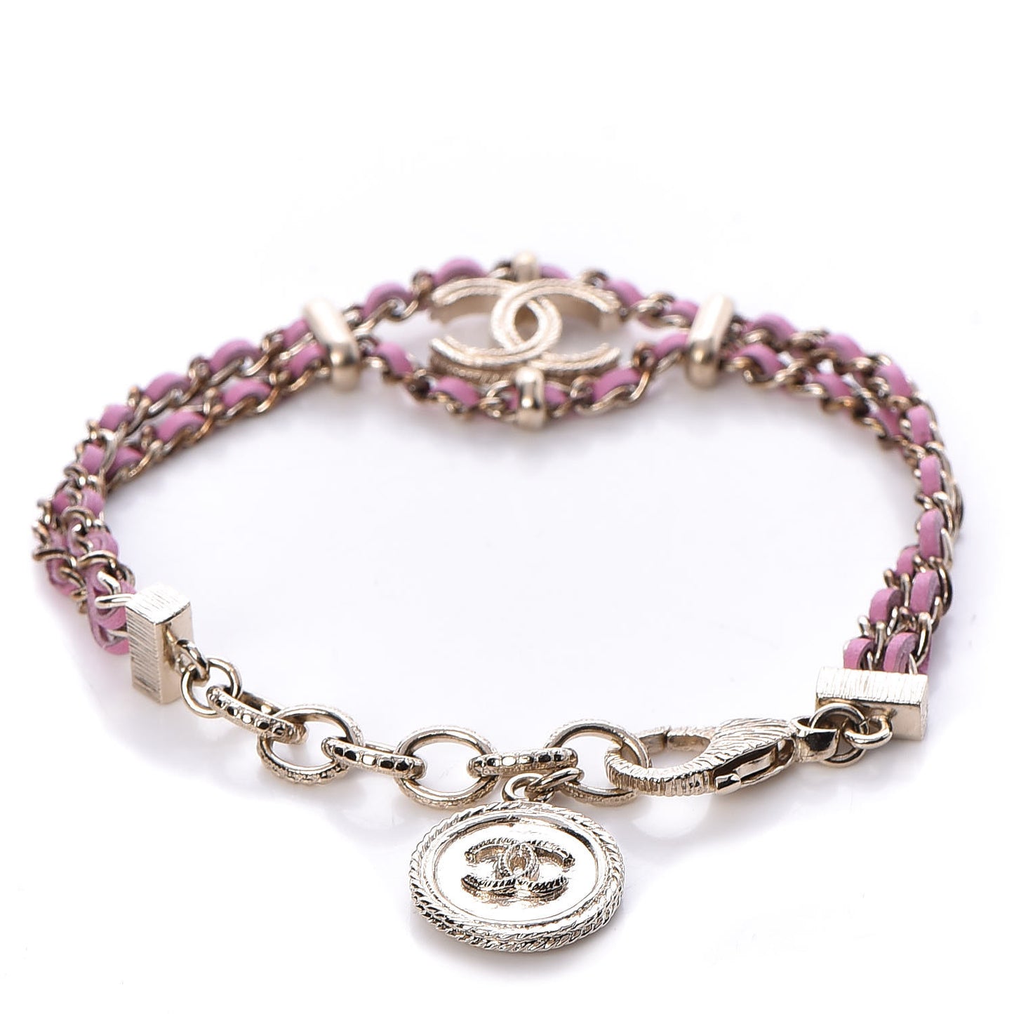 Metal Lambskin CC Chain Link Bracelet Pink