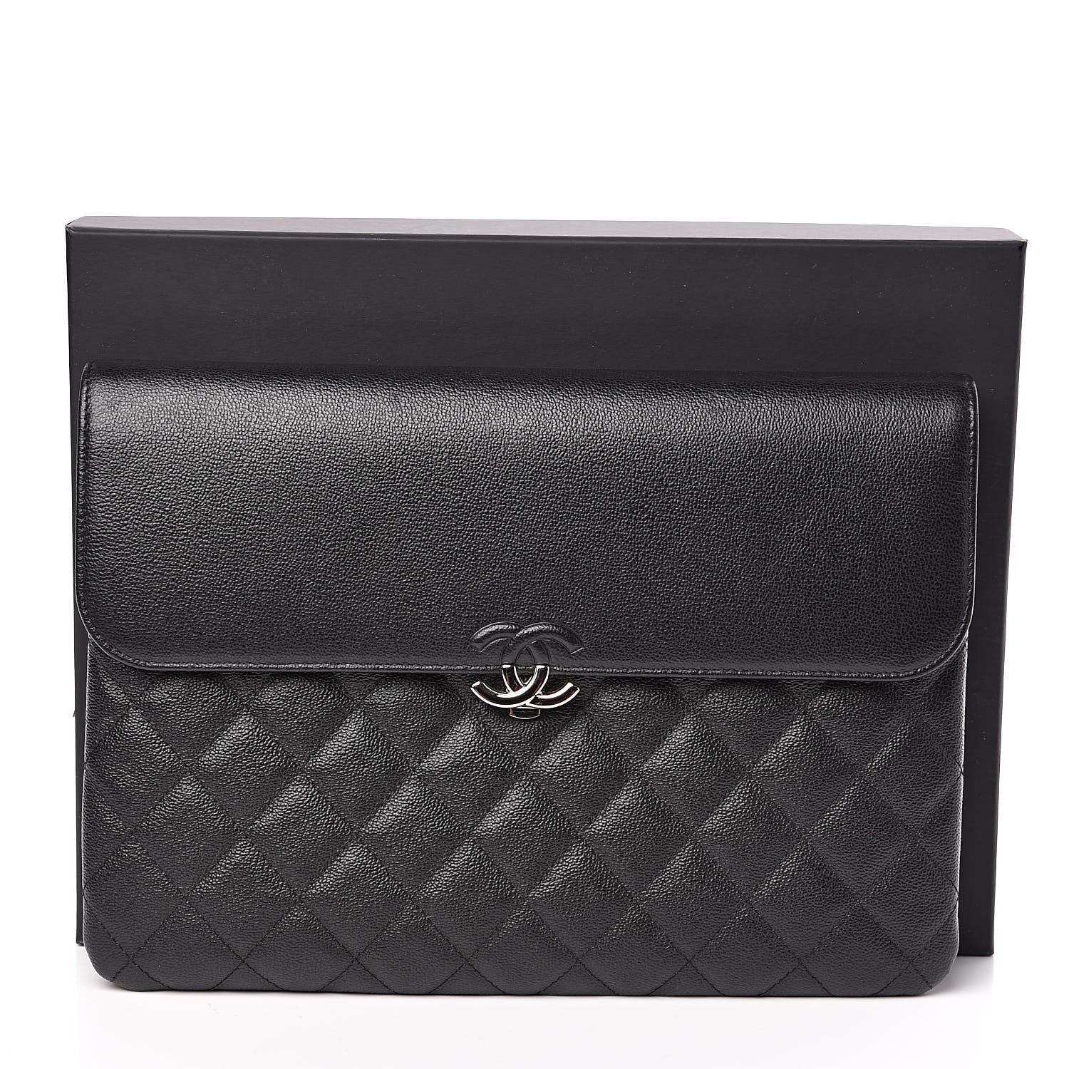 Chanel Grained Calfskin Quilted CC Box Pouch Black 8 of 8