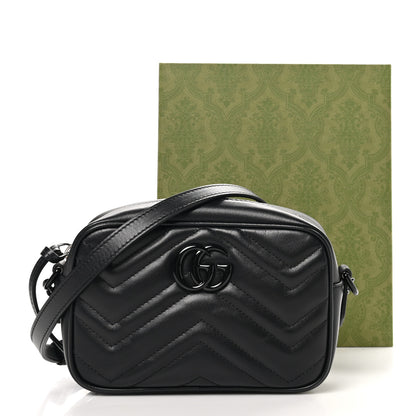 Gucci Calfskin Matelasse Monochrome Mini GG Marmont Chain Shoulder Bag Black 10 of 10