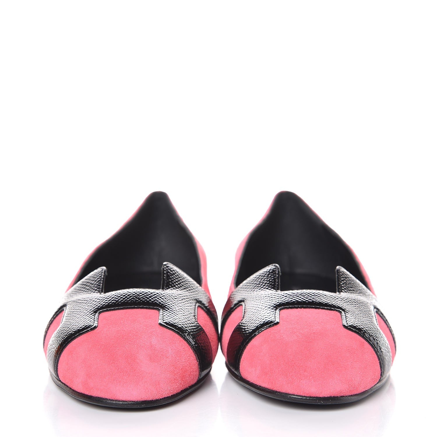 Hermes Velvet Goatskin Patent Epsom Nice Ballerina Flats 37.5 Fuchsia Black 2 of 8